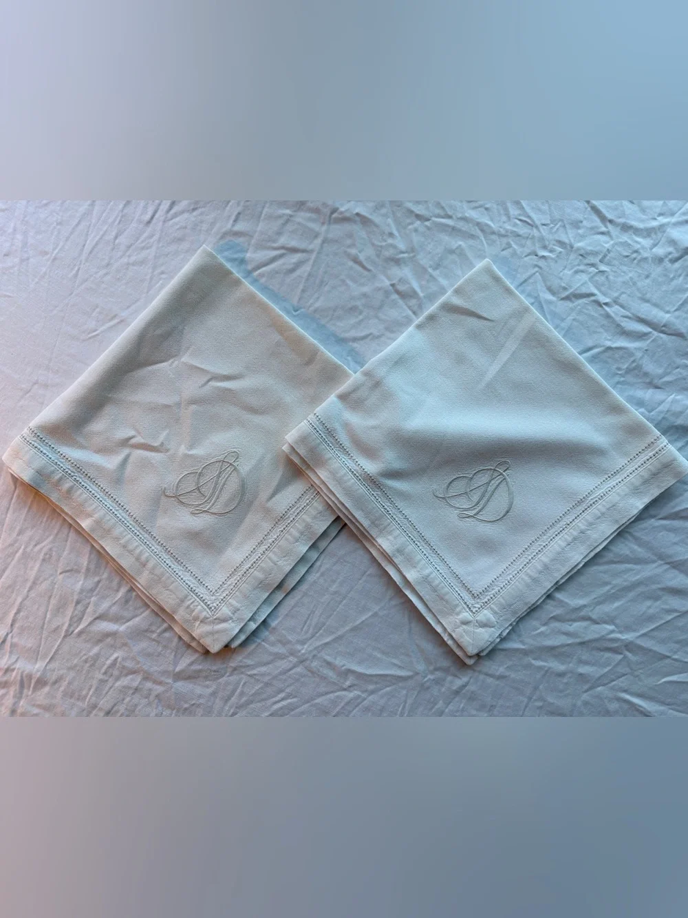 Waterford Linen Napkins Set of 18 White  Hemstitched Monogram SD